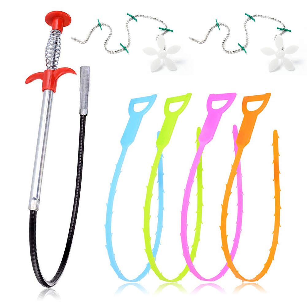 Sukudon 7pcs Drain Unblocker Drain Hair Remover Sink Clog Relief Auger Cleaning Tool Kit for Kitchen Sink Bathroom Bathtub