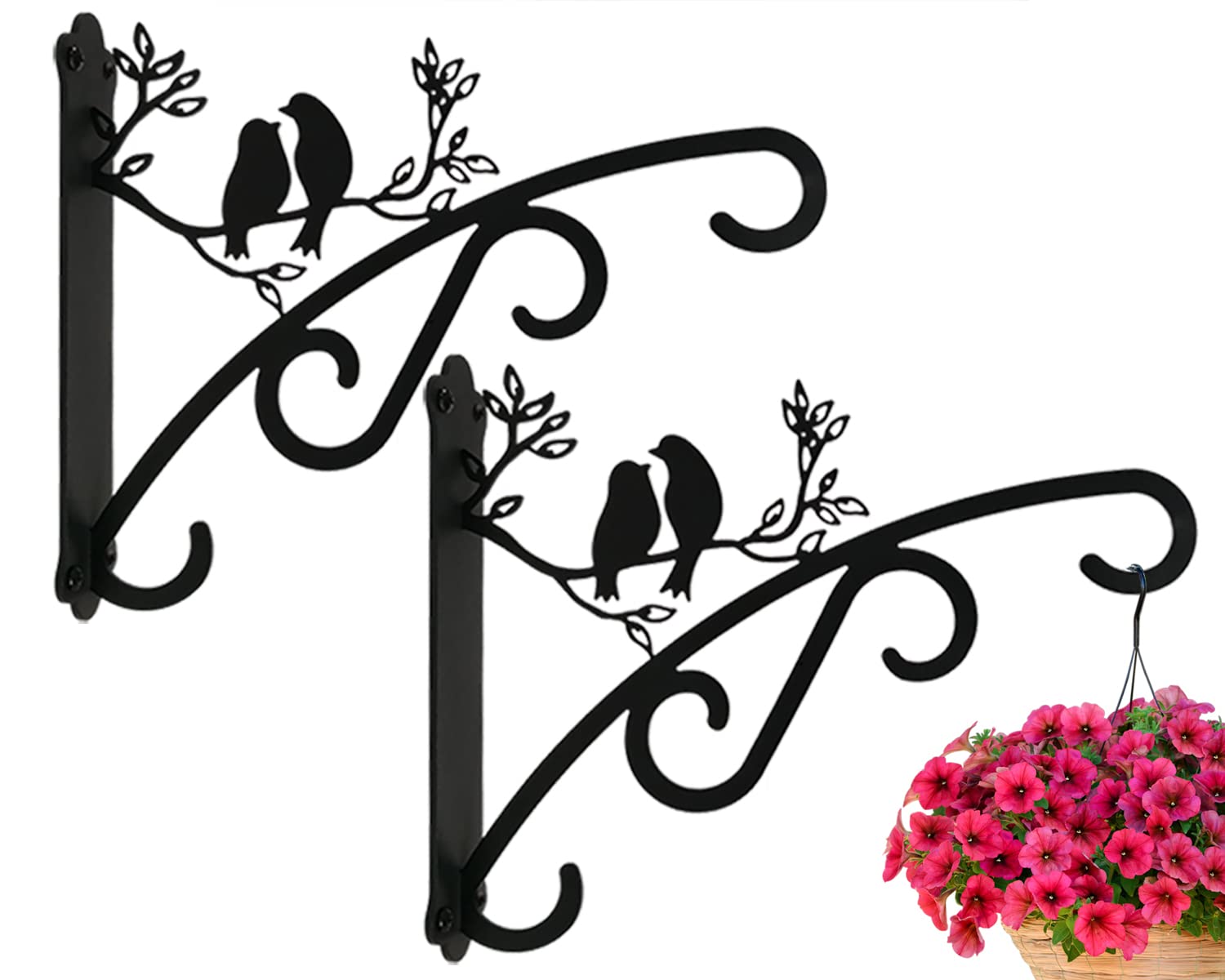 Qktxktzy Heavy Duty Hanging Basket Brackets Outdoor Indoor, Large Plant Brackets with Wall Mounted Solid Steel Hooks for Lantern/Light/Bird Feeder, 2 Pcs Garden Hangers Black