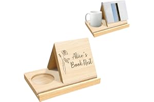 Personalized Solid Oak Wooden Triangle Bookshelf Book Stand Holder, Wood Book Rest Bookcase, Custom Book Holder with Coffee D