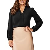 CUPSHE Women Long Sleeve Lace Tops Dressy V Neck Fall Shirts Black Office Blouses 2025
