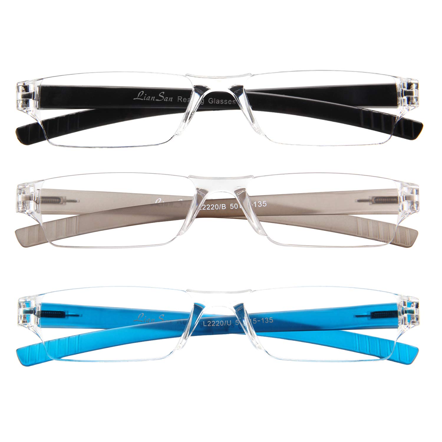 LianSan 3 Pack Compact Reading Glasses Lightweight Stylish