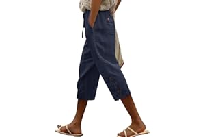 Capri Pants for Women Boho Lace Beach Slacks High Waist Summer Capris Elastic Waist Travel Beach Cropped Trousers