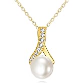DOVRAN 14K Real Gold Freshwater Pearl Necklace Pearl Pendant Jewelry Gifts for Women Her