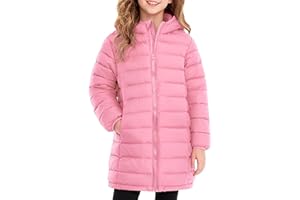 Enlifety 4-11T Girls Winter Coat Long Lightweight Hooded Puffer Jacket