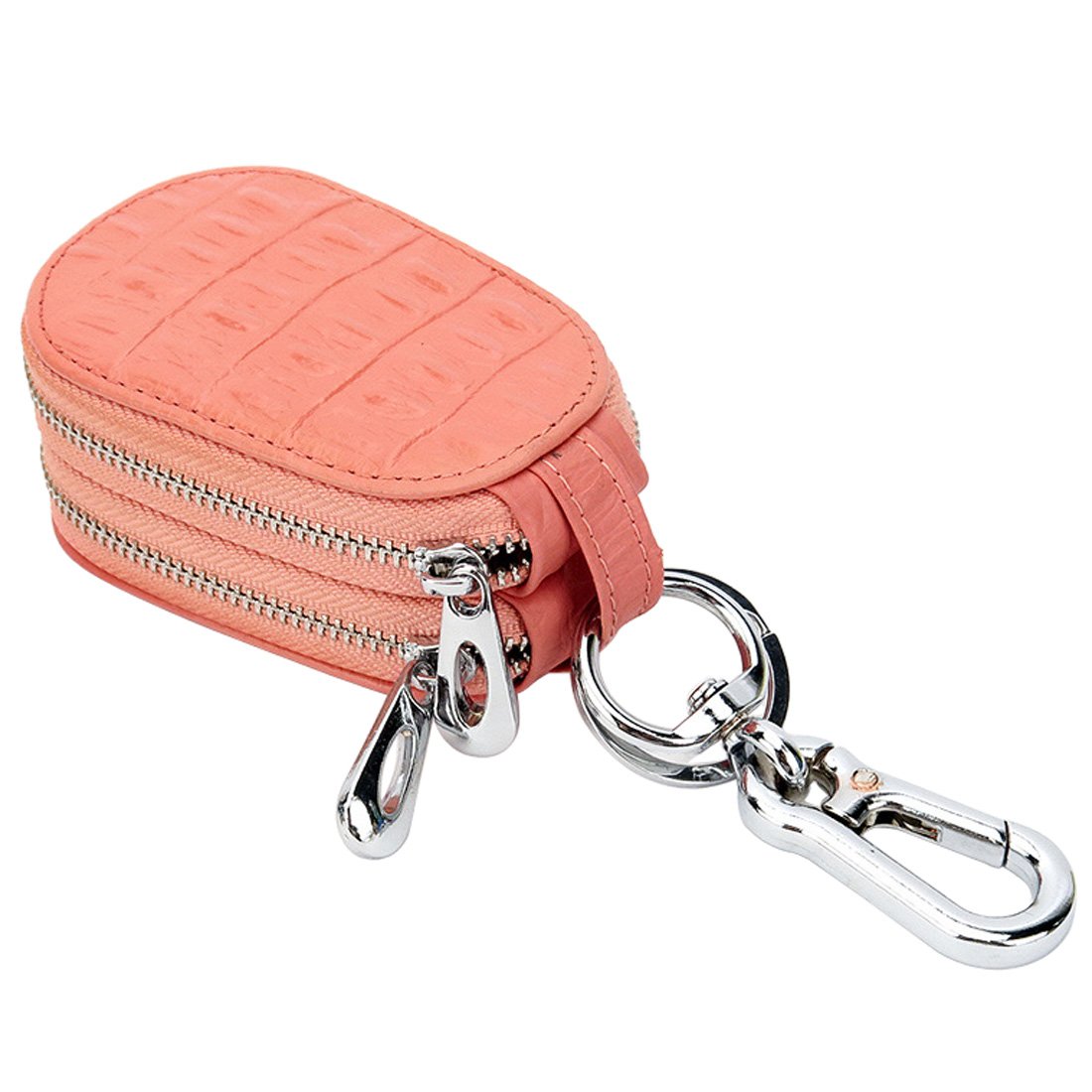 Esdrem Unisex Genuine Leather Key Case Holder Double Zipper Car Keychain Wallet Coin Purse (Watermelon Red Gourd Shape)