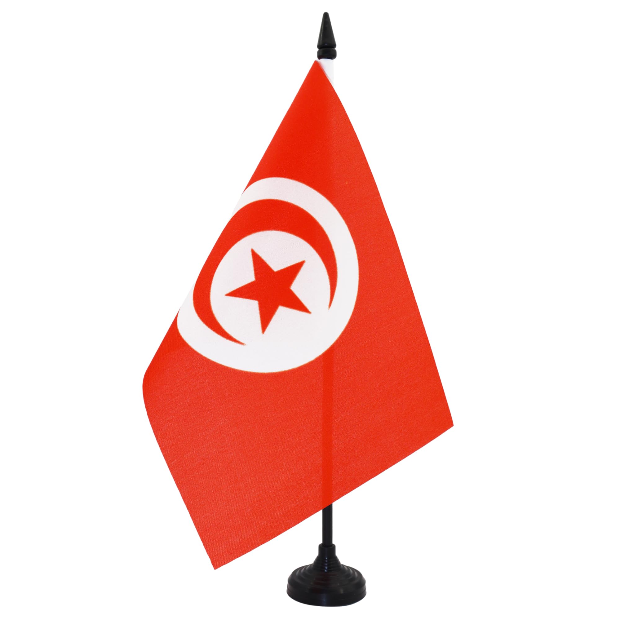 AZ FLAG Tunisia Table Flag 5'' x 8'' - Tunisian Office Decoration 100% Polyester 21 x 14 cm - Mini Desk Flag with Pole and Black Plastic Base