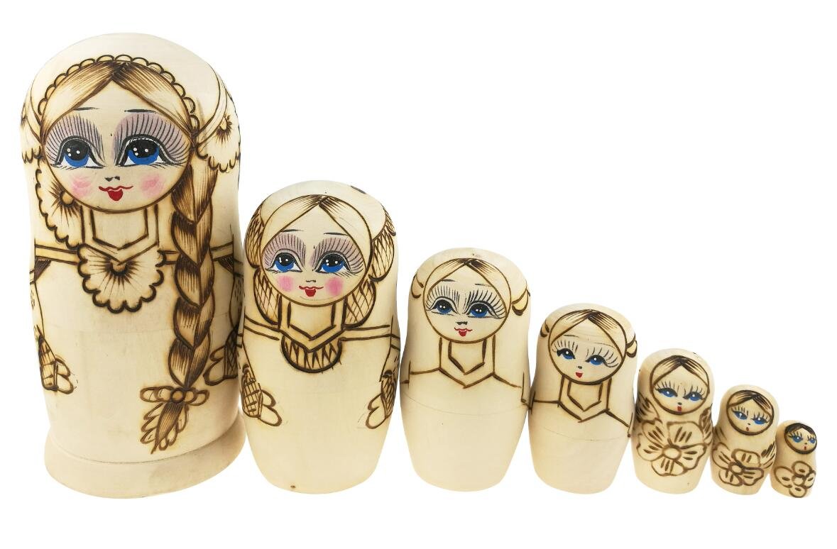 Photo 1 of Unpainted Coloring Dolls Girl with Big Braid Pattern Wooden Handmade Russian Nesting Dolls Matryoshka Dolls Set 7 Pieces for Kids Toy Birthday Home Decoration Parent-Child Time