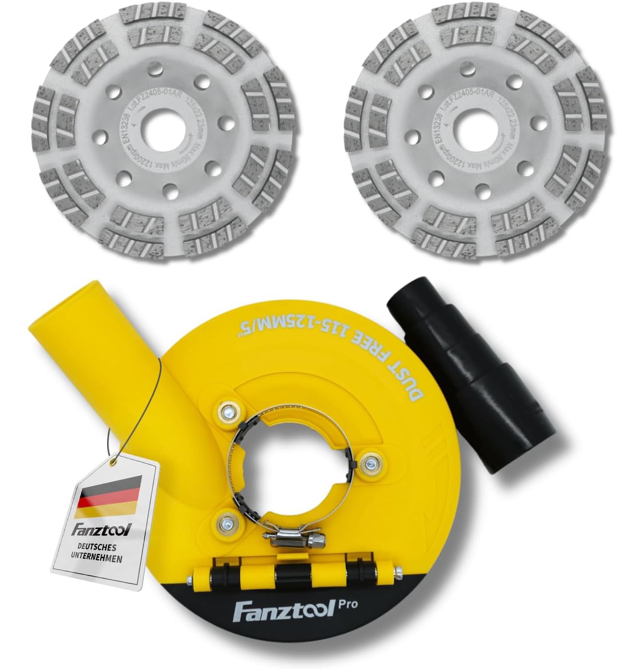 FANZTOOL Universal Suction Hood for Angle Grinder 125 mm + Diamond Cup Wheel (with Cup Wheel x 2)