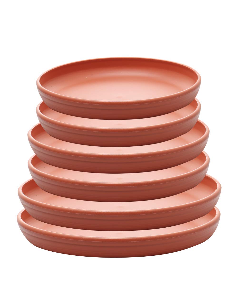 SAROSORA Round Plastic Plant Saucer Drip Tray 12" Set of 6 for Indoor Outdoor Home Garden Flower Plant Container Flower Pot Pallets ((23+26+29cm) x2, Terracotta)