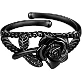 beautlace Rose Necklaces/Adjustable Rings Silver/18K Gold/Black Gun Plated Flower Pendant/Open Ring Elegant Jewelry Gifts for Women