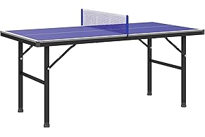 Soozier 5' x 2.5' Mini Ping Pong Table with Professional UV Treated Tabletop, Foldable Table Tennis Table with Adjustable Fee