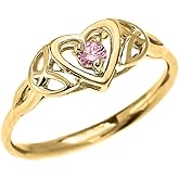 Dainty 14k Yellow Gold Trinity Knot Heart Solitaire Pink CZ Engagement and Proposal Ring