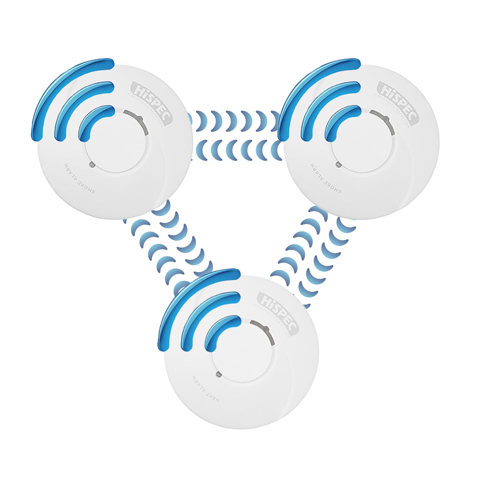 Hispec Wireless Interlinked 2 Smoke & 1 Heat Alarm Bundle – 10 Year Sealed Lithium Battery Alarms
