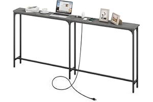 DEPAD 70 Inch Sofa Table with 2 Outlets and 1 Type C Port and 1 USB Port, Behind Couch Table 7.9” D x 70.9” L x 31.5” H, Extra-Long Console Table, Narrow Long Entryway Table - Grey