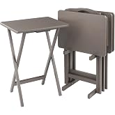 Winsome Alex Set of 4 Foldable Snack Tables with Storage Rack | Easy to Store Portable Fold up Table Set for Kitchen, Living Room TV Dining, Crafts, Puzzles, Work From Home