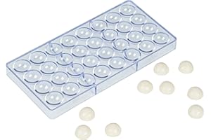 Restaurantware-Pastry Tek 10.8 x 5.3 Inch Chocolate Shaping Mold, 1 Freezable Candy Mold - 32 Cavities, Half-Sphere, Clear Po