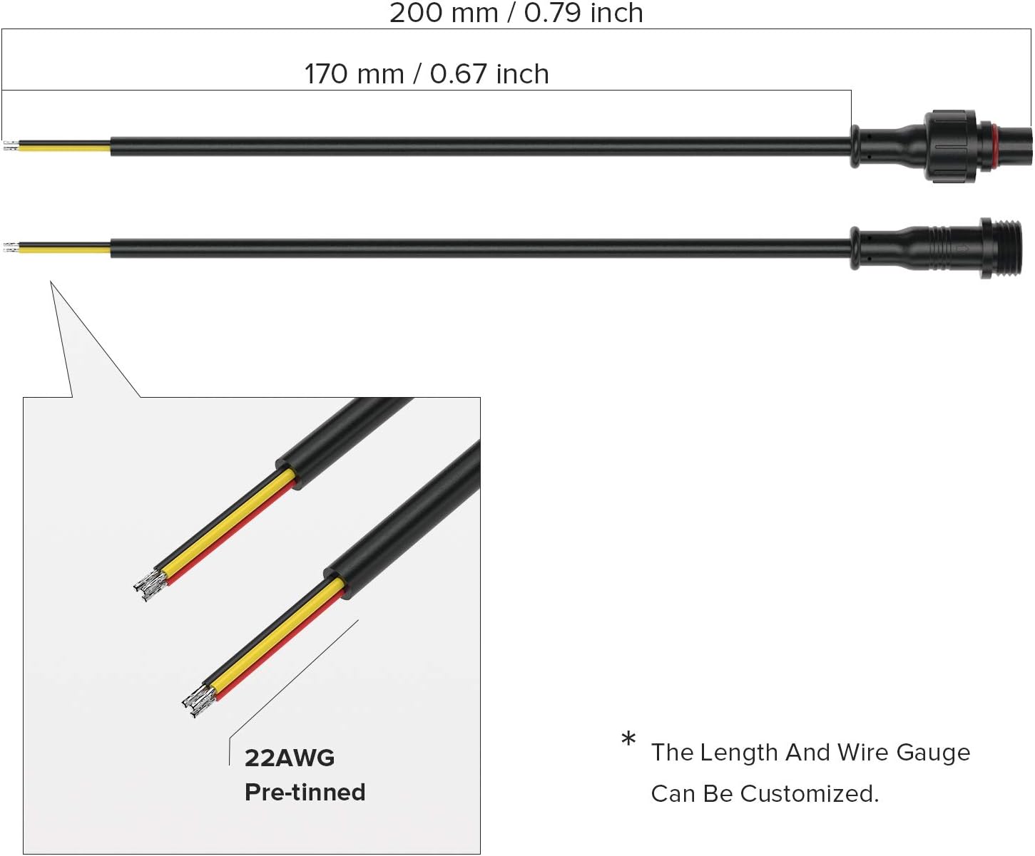 BTF-LIGHTING 3 Pin Waterproof Electrical Connector 22AWG IP65 Male Female Connector 7.87in/20cm Extension Cable For Truck Boat Indoor/Outdoor LED Strip Lights/String 15mm Nut Small Size 5 works - Image 3