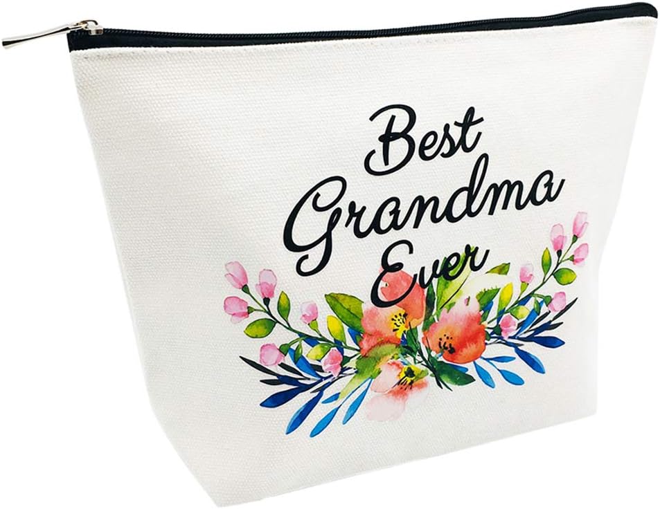 Grandma Gifts Best Grandma Ever Makeup Bag Mother's Day Gifts Grandmother Birthday Gifts Nana Gift for Mom from Granddaughter White - Image 3