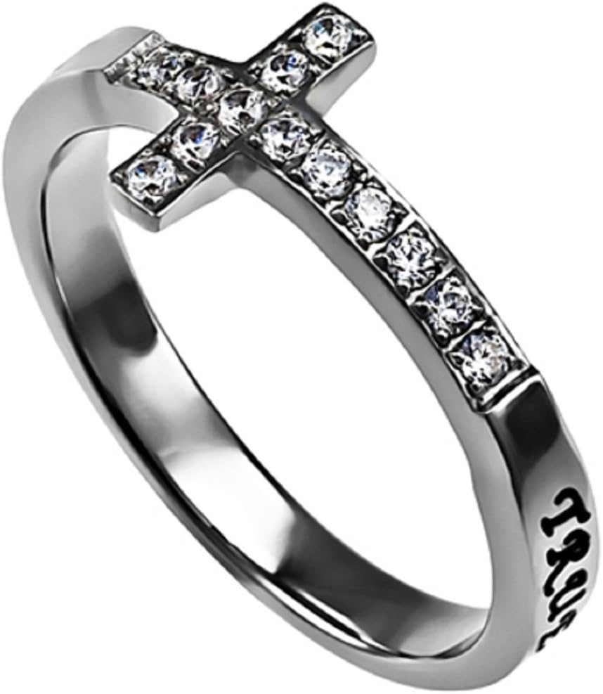 True Love Waits Ring Sideways Cross Purity, Christian Chastity Ceremony, Stainless Steel