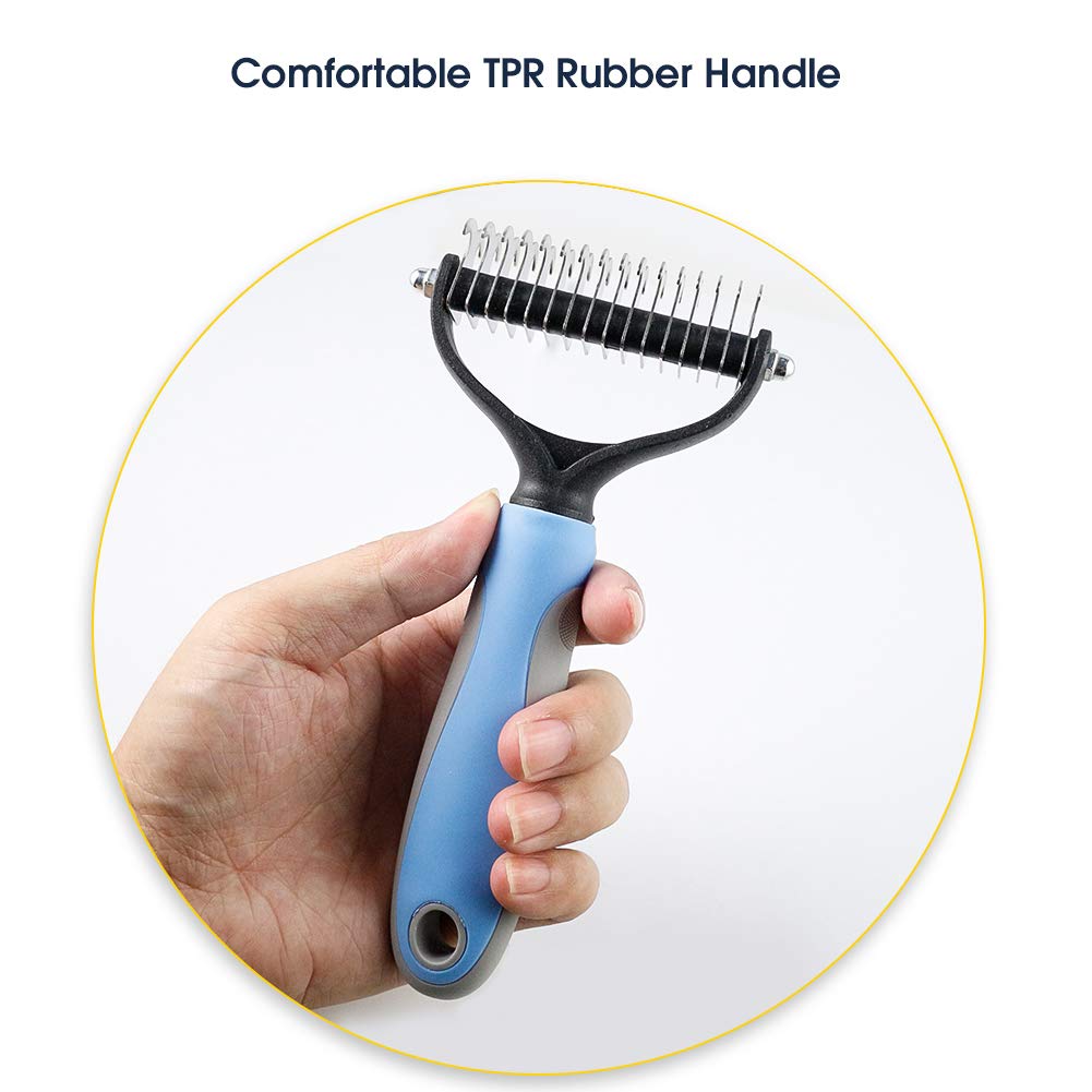 EDUPLINK Pet Grooming Tool 2 Sided Undercoat Rake for Cats & Dogs - Safe Dematting Comb for Easy Mats & Tangles Removing No More Nasty Shedding and Flying Hair Professional Dog & cat Grooming Tool