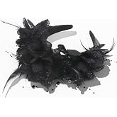 CIEHER Black Flower Headband with Feather and Pearl, Gothic Wedding Headpiece Gothic Headbands for Prom Wedding Quinceanera Halloween Costume