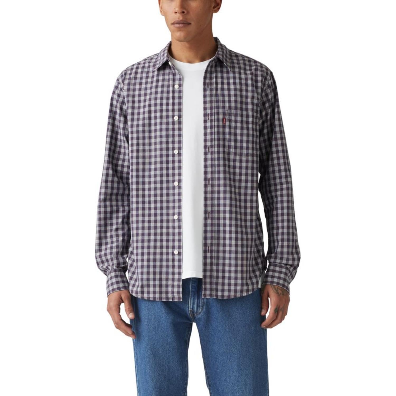 Levi's Men's Classic 1 Pocket Long Sleeve Button Up Shirt, (New) Joel Plaid Dress Blues, Medium Image