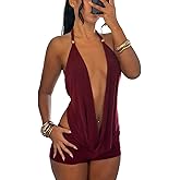 YOUFE Womens Sexy Club Outfit Backless Deep V Top Bodycon Shorts Set Y2K Party 2 Piece Clubwear for Women