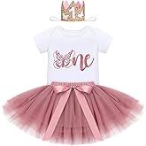 IDOPIP Butterfly 1st Birthday Outfit Baby Girl Sequin Butterfly Romper Tutu Skirt Headband Costume for Cake Smash Photo Shoot