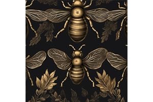 Dark Black Golden Bee Damask Animal Peel and Stick Wallpaper Contact Paper Vintage Vinyl Stick on Wall Paper for Bedroom Bath