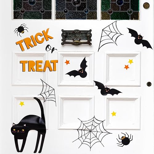 Talking Tables Halloween Door Stickers Indoor Home Decoration, Webs, Spiders, Cats, Bats, Backdrop, Gift, Porch Décor, Spooky Halloween Decor for Home