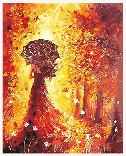 besky DIY Oil Painting Paint by Number Kit for Adult, Romantic Girl Walking Under the Trees with Brushes Paint for Adults Kids Painting