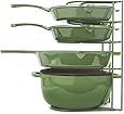Heavy Duty Pan Organizer, Extra Large 5 Tier Rack - Holds Cast Iron Skillets, Dutch Oven, Griddles - Durable Steel Construction - Space Saving Kitchen Storage - No Assembly Required - Green 15.4-inch