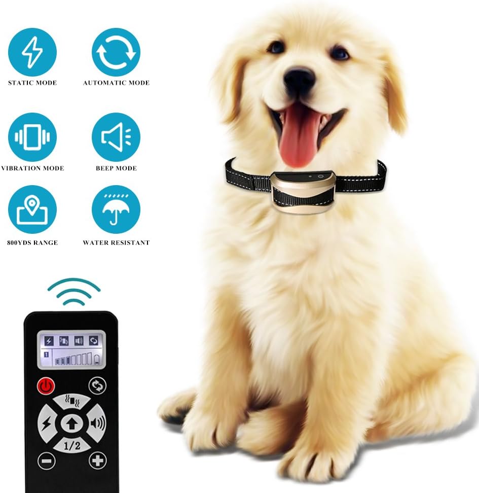 Highwinner Dog Training Collar, 2-in-1 Automatic Anti Bark Collar with 800 Yards Remote Dog Shock Collar, Waterproof Rechargeable with Beep Vibration Static Shock for Small Medium Large Dogs