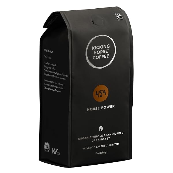 KICKING HORSE COFFEE, 454 HORSE POWER, DARK ROAST, WHOLE BEAN, 10 OZ – CERTIFIED ORGANIC, FAIRTRADE, KOSHER COFFEE