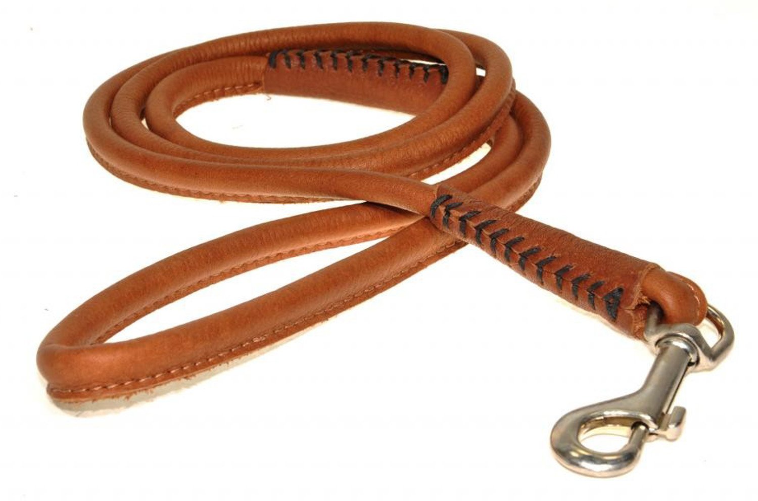 Finest Rolled Leather Dog Lead, 1/4inch x 4 ft/ 22 m, Tan Brown