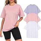 Womens Oversized Cotton T Shirts Crewneck Short Sleeve Tops Heavyweight Casual Loose Fit Drop Shoulder Fashion Tees