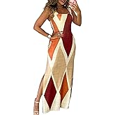 CHICME Women's Summer Maxi Dress Casual Thick Strap Square Neck Boho Sundress Split Vacation Dresses with Pockets