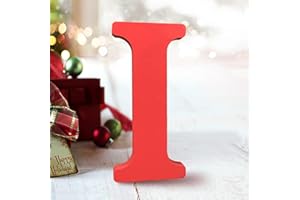 AOCEAN 6 Inch Red Wood Letters Unfinished Wood Letters for Wall Decor Decorative Standing Letters Slices Sign Board Decoration for Craft Home Party Projects (I)