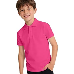 Kids Summer Polo Shirt Sports Stretchy Crewneck Short Sleeve T Shirt School Training Athletic Tops Plain Breathable