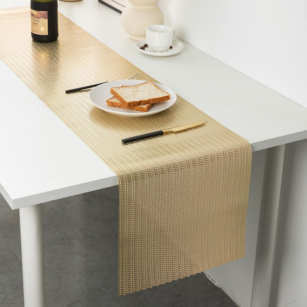Hosoncovy PVC Hollow Table Runner Non-slip Decorative Table Mats Placemat for Home Party Kitchen Dining Wedding Decor (150CM X 34CM) (Gold)