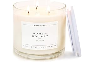 Calyan Wax Co. Home & Holiday 3 Wick Scented Candle - 43 Hour Burn - Luxury 3 Wick Soy Candles - Non Toxic Soy Wax Candles - Long Lasting Large Glass Jar Candle for Home - 14.9oz