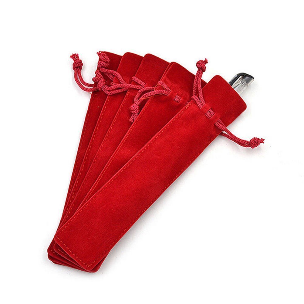 Bestowal Single Velvet Pen Pouch Portable Pen Bag Case Drawstring Pencil Bag Office School Pen Pouch Sleeve Holder (Red, 10Pcs)