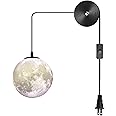 AECBUY Resin Moon Pendant Lamp Plug in Adjustable Cord, 3D Printing Hanging Ceiling Lighting Fixture, Pendant Light for Home, Office, Bars and Cafe, ddct210821B05