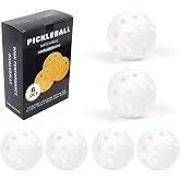 sonecesiya 6-Pack Pickleball Balls 40 Holes Outdoor Indoor High Rebounce True Flight High Visibility Durable Eye-catching White Pickle Balls Set Sport Gifts for Women Men