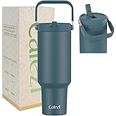 Cafezi 40 oz Insulated Tumbler with Top Handle and Flip Straw, Vacuum Insulated Stainless Steel Cup with Leak-Proof Lid, Sweat-Free, Fits Cup Holder, Keeps Ice Cold up to 30 Hours