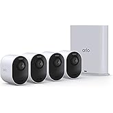 Arlo Ultra Security Outdoor Camera 4K HDR (3rd Gen, 2025 Release) + SmartHub, Battery Power, Emergency Response, AI Event Captions, 1-Month Trial of Secure Plan, 180° Field of View, 4 Cam, White