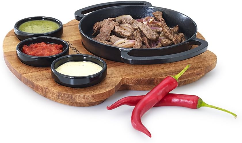 Best Enameled Cast Iron Fajita Set with Wooden Trivet Tray 6.5 Inch