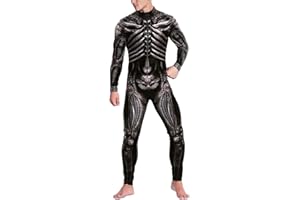 Foksikely Unisex Mechanical Robot Skeleton 3D print Skinny Jumspsuit Outfits Halloween Costume Bodysuit