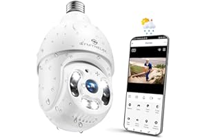 SYMYNELEC Light Bulb Security Camera Outdoor Waterproof 2.5K, 2.4GHz Only Wireless WiFi Light Socket Camera with AI Human Detection Motion Tracking Color Night Vision Siren Alarm Works with Alexa