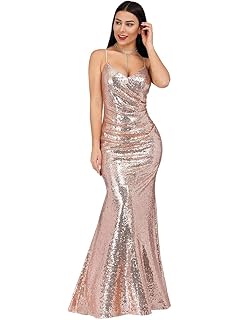 Ever-Pretty Vestido Sirena de Fiesta de Noche Largo para Mujer con Lentejuelas Cuello en V 07339